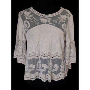 Womens Size XS Boho Fairy Feminine Crochet Lace Flared Sleeve Coquette Top